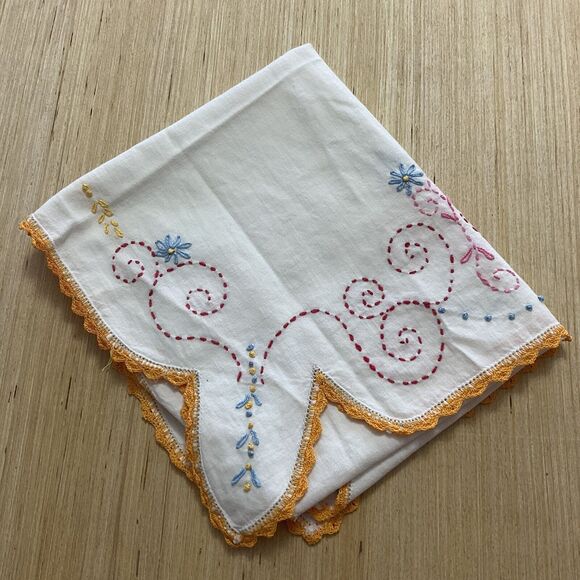 Doily Hand Sewn Embroidery Crochet Flowers Scallop Edge 17”x 41" Cottagecore - Picture 1 of 4